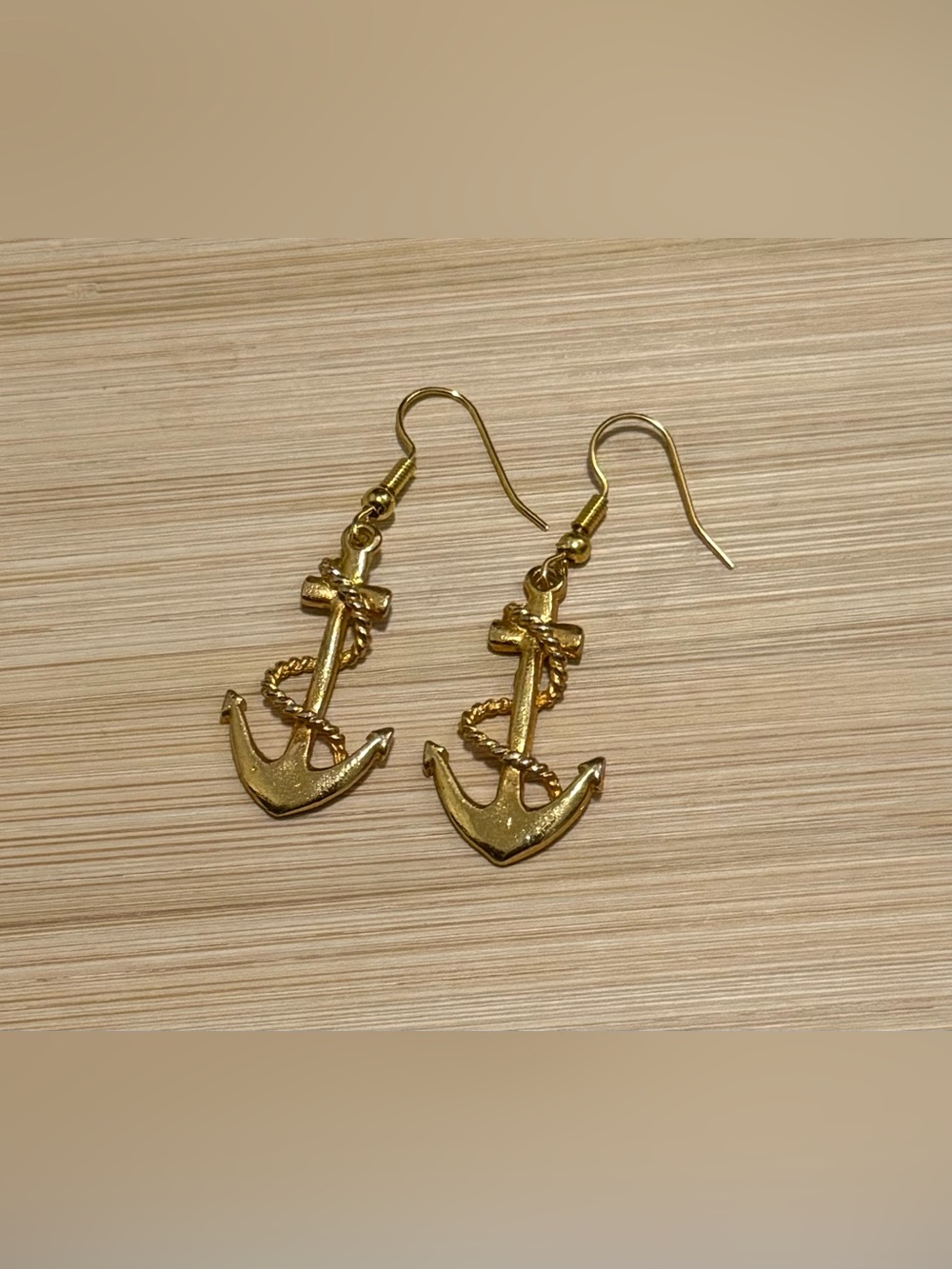 Gold Tone Anchor Dangle Earrings